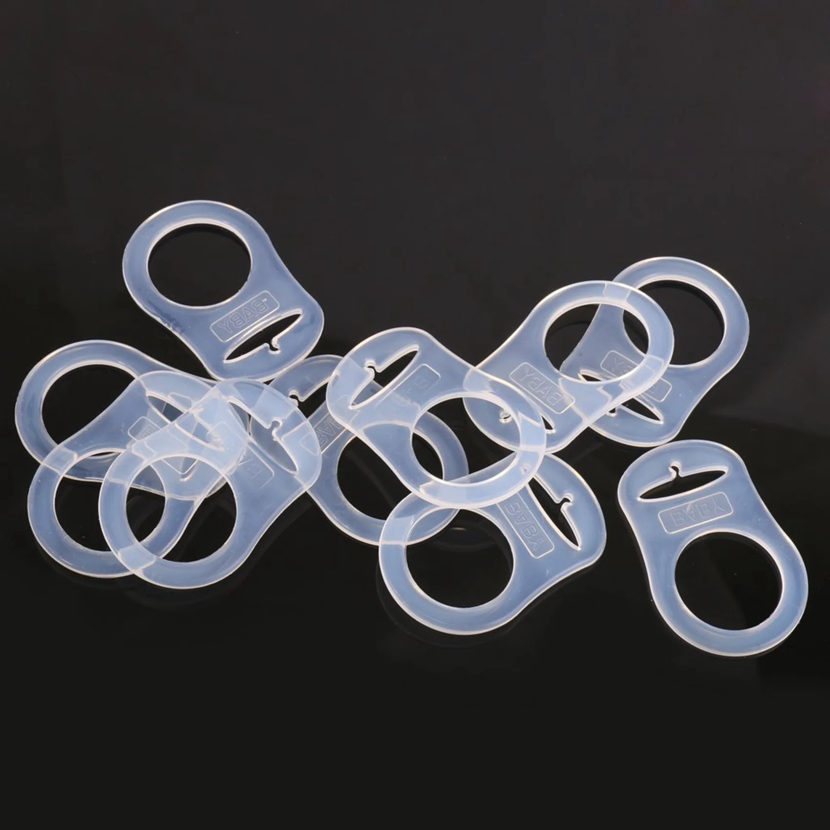 A13Q-20 Pcs Button Silicone Ring Mam Pacifier Holder Mannequin Clip Adapter Transparent