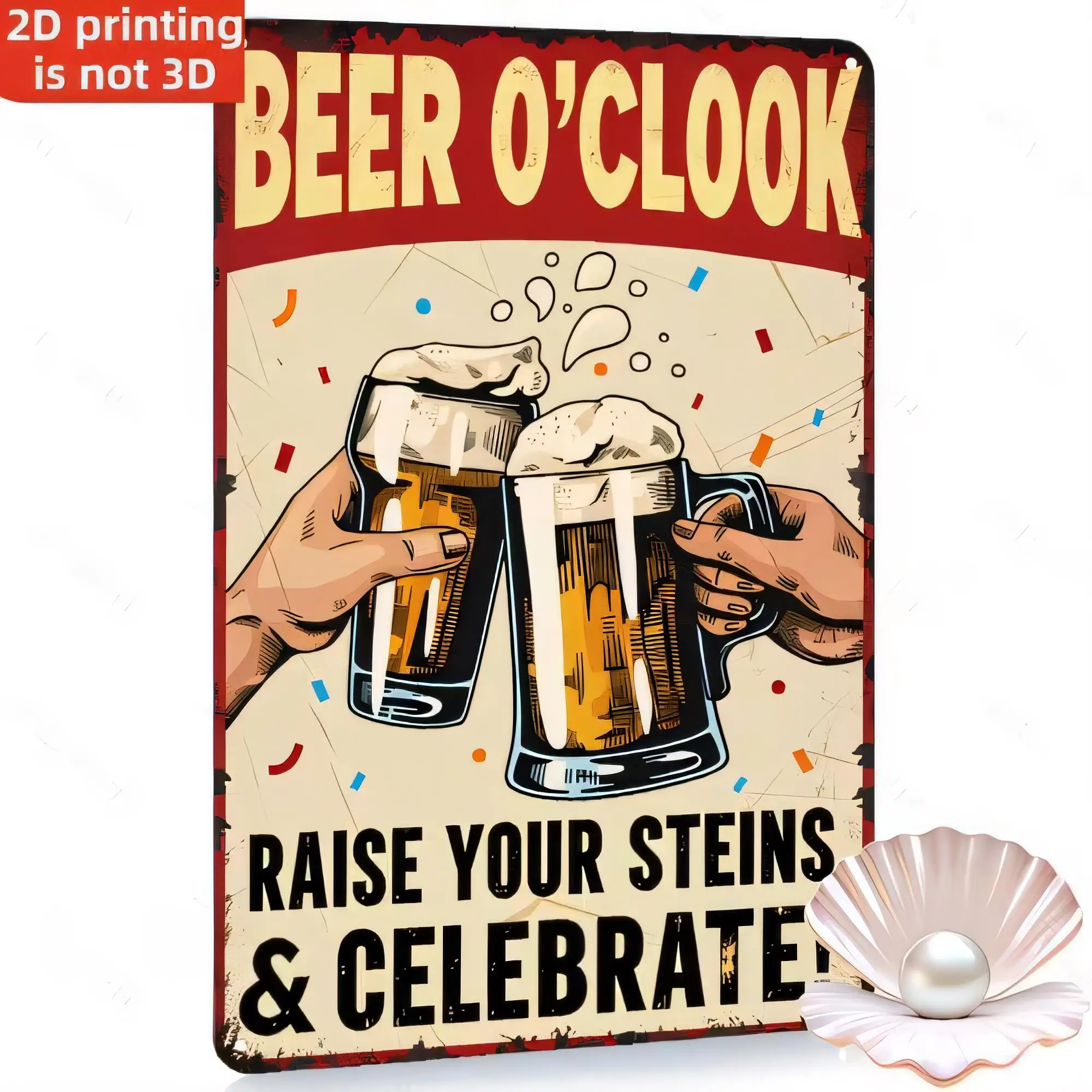 Tin Sign Beer O’Clock Raise Your Steins & Celebrate Vintage Metal Wall Decor for Bar Pub Man Cave Funny Alcohol Poster Retro Rus