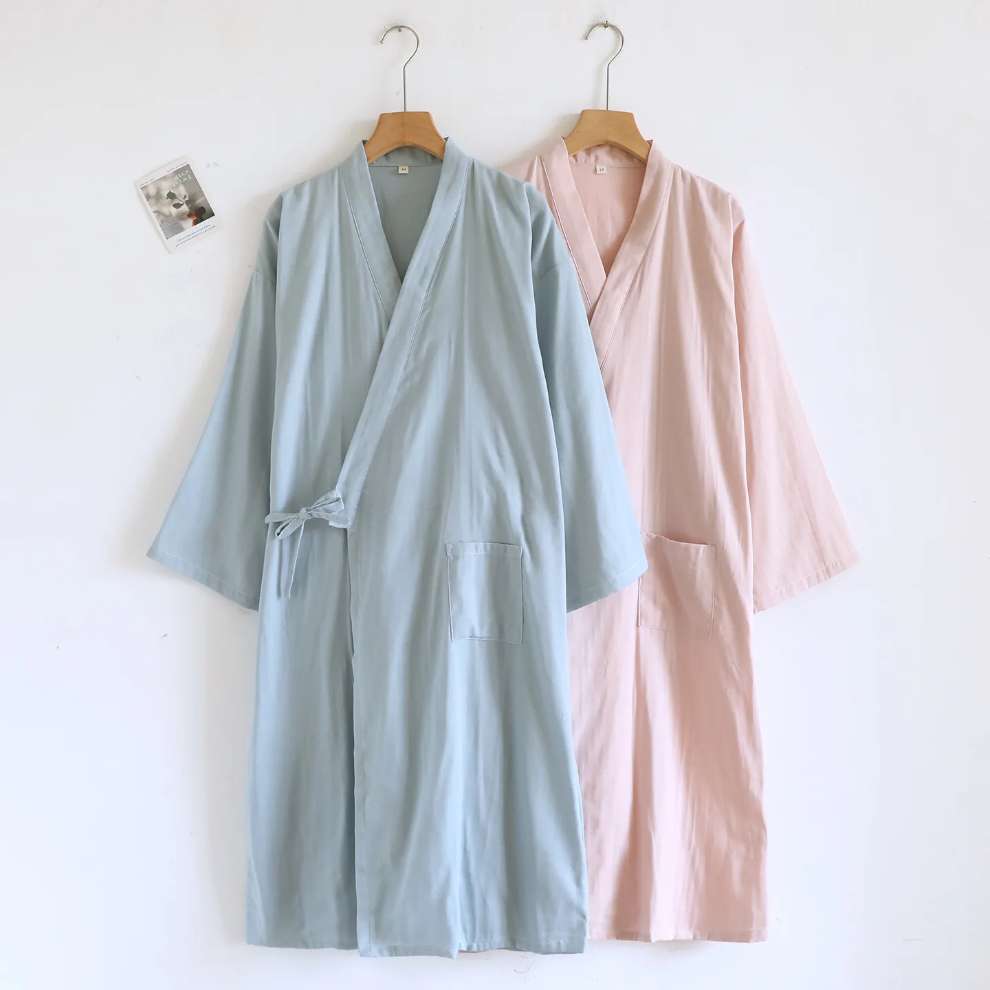 

Spring Autumn 100% Cotton Crepe Double Gauze Japanese Kimono Robe Womens Robes Sleepwear Couple Dressing Gown Wedding Bathrobe