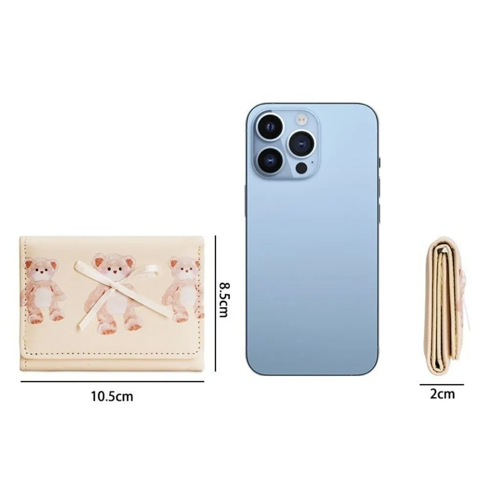 Nouveau mignon ours arc porte-monnaie pliant Tri-fold Mini portefeuilles Portable multi-fentes pochette cadeau