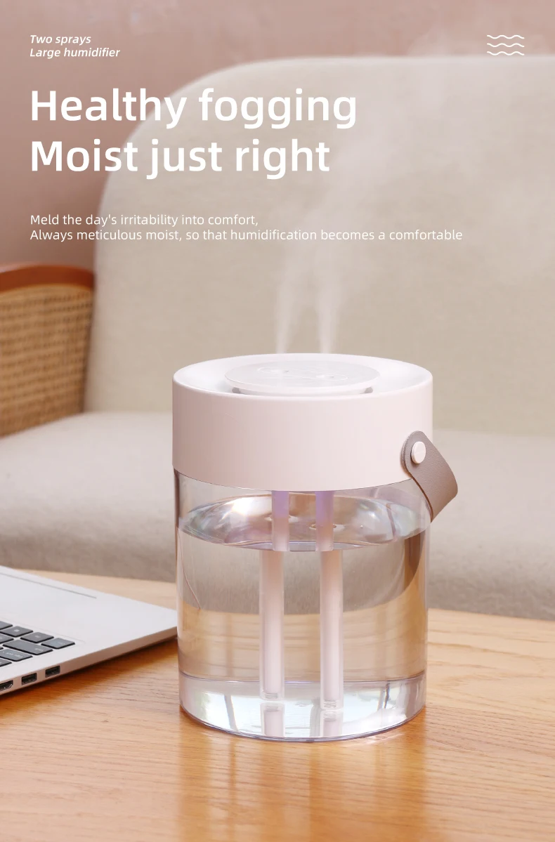 Neue 3L Doppel Spray Luftbefeuchter Zerstäuber Usb Große Kapazität Hause Stumm Schlafzimmer Büro Nachtlicht Digital Display Luftbefeuchter – Detail 10