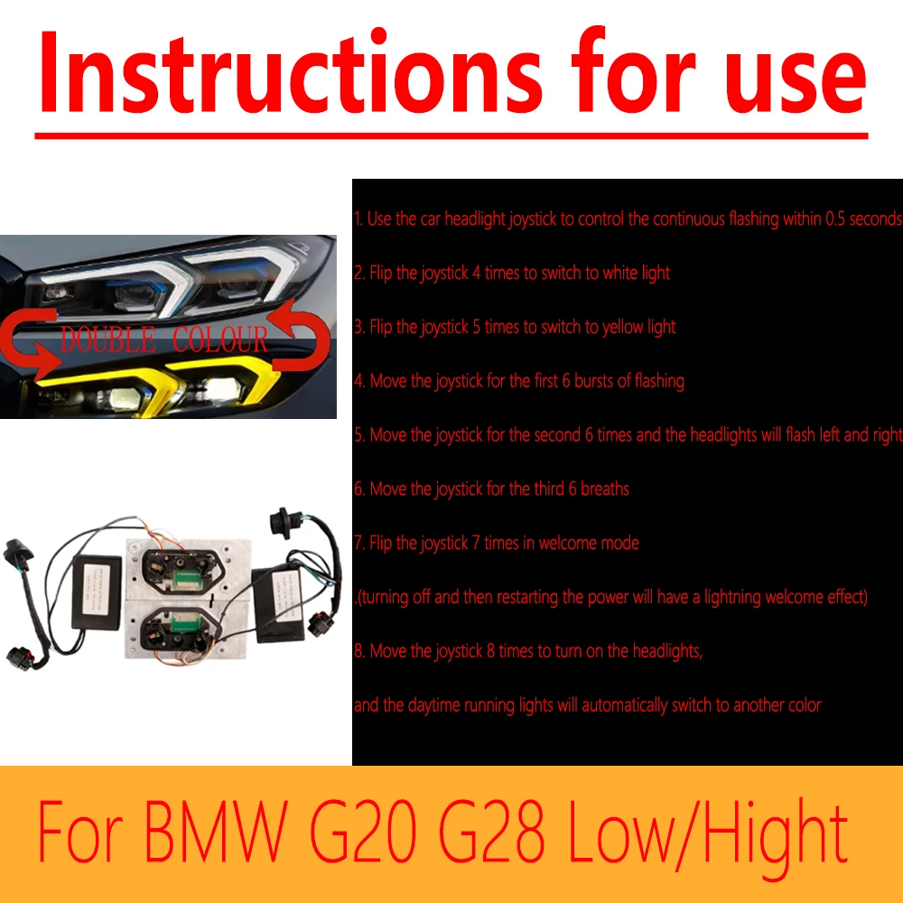 EU Version FOR BMW 3 Series G20 G21 G28 Low Hight 2023+ DRL RGB Yellow and White LED Panel Dual Colour Drl Daytime Running Light