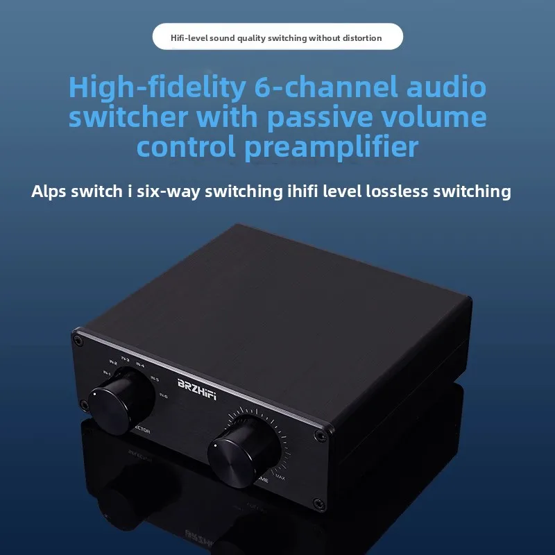 

High-Fidelity Zero Loss 6-Channel Audio Signal Input Switcher 6-to-1 with Passive Preamplifier Volume Controller