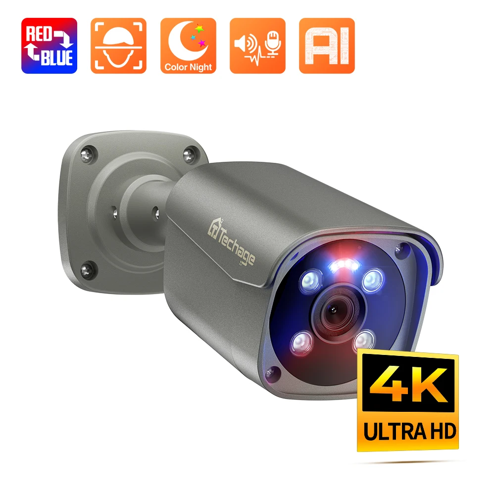 

Techage 8MP PoE Camera Two-way Audio Bullet Security IP Camera Video Surveillance System ONVIF Motion Detect Email Alert XMeye