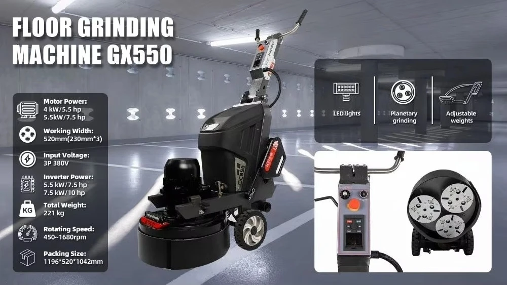 Obrázek 7: HTG 550mm 3čepel hlav walk-behind planetární teraco epoxidová podlaha bruska beton leštění broušení stroj