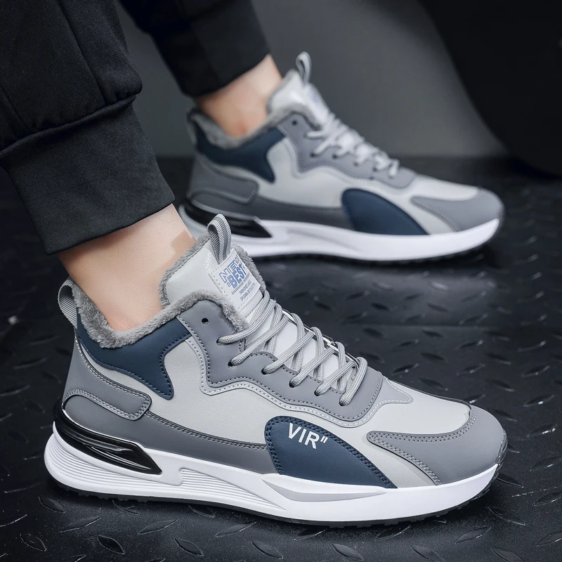 

Winter Fashion Casual High Top Leather Cotton Shoes, Sports Shoes, Running Shoes with Added Fleece Sneakers Shoes for Men