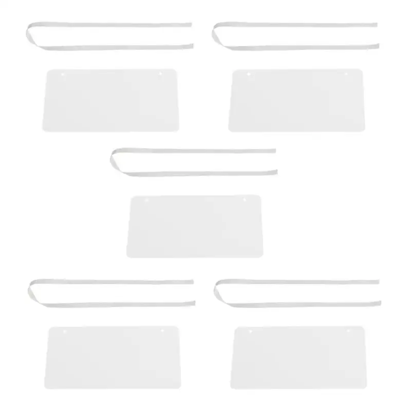 R53C Clear Acrylic Blank Hanging Chair Signs with White Ribbon, Set of 5 for DIY Names and Reserved Wedding Seating