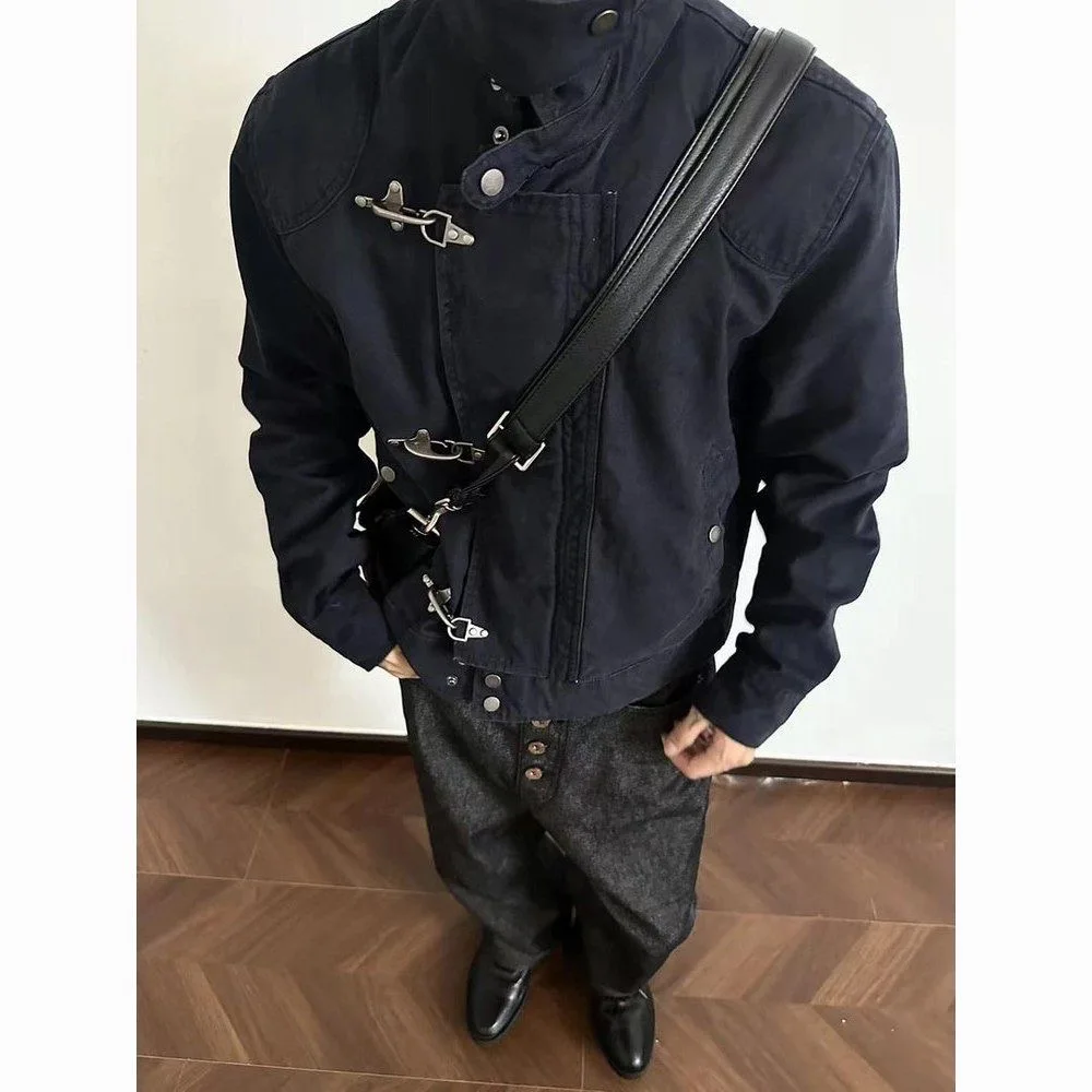 

Harajuku Retro Black Gothic High Street Airplane Buckle Jacket for Men and Women Korean Fashion Y2k American Retro Casual Jacket