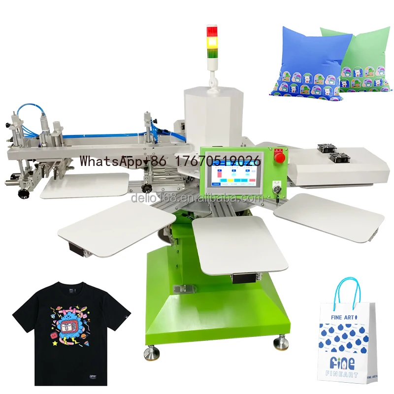 8 Station 1 Color Rotary Screen Printing Kit New Automatic Screen Printing Machines for Tshirts Non Woven Bags Garments