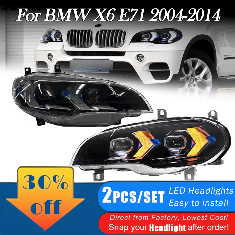 

Автомобильные светодиодные фары для BMW X6 E71, обновление 2008-2014, модифицированное для DRL, динамический указатель поворота, светодиодные фары, автоаксессуары