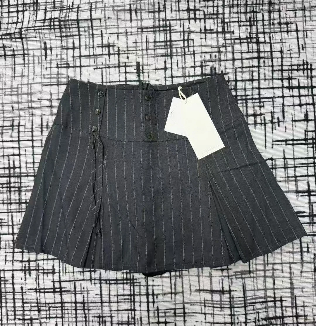 

Kuzuwata Ruched Short Pleated Casual Patchwork Faldas New Moda Trendy Hip Hop Stripe Mujer Falda Japan High Waist Slim Skirts