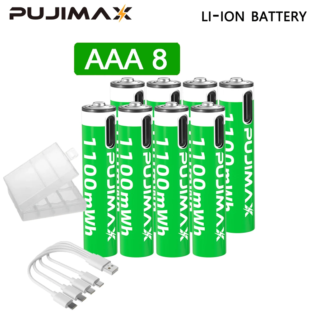 PUJIMAX 1,5 V AAA/AA 3400 mWh 1100 mWh oplaadbare batterij USB Type-C oplaadbare Li-ion batterij voor afstandsbediening elektrisch speelgoed