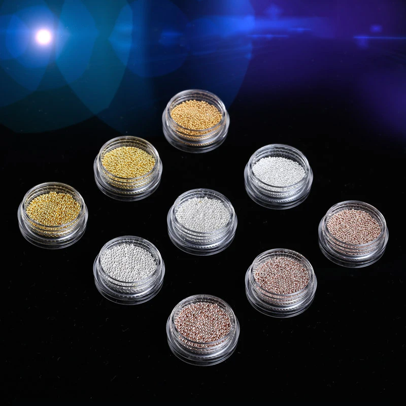 Nail Art Metal Micro Beads 1000Pcs/Box Non-fading Round Caviar Beads, Mini Metallic Ball Studs for DIY French Manicure Nail Deco