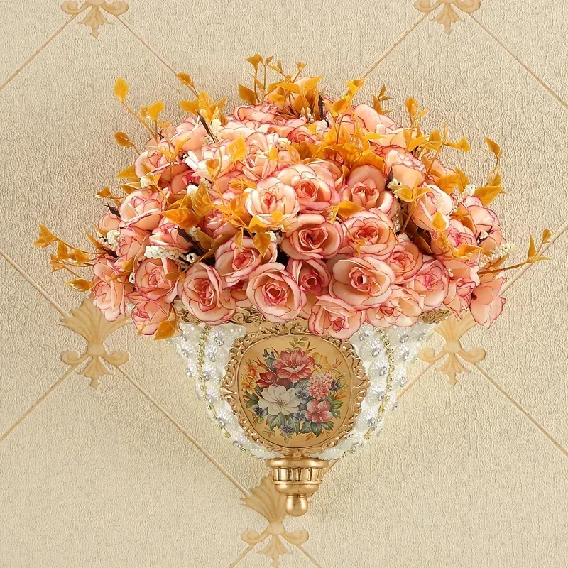 Luxury Diamond Wall Hanging Resin Vases Artificial Flower Pot Crafts Home Livingroom TV Background Mural Ornaments Decoration