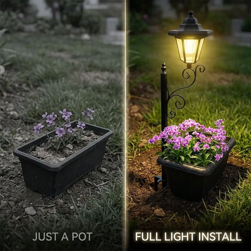 

Solar Garden Stake Light W Flower Pot Holder 8H Charge All Night Auto Glow Waterproof Auto On Off Pathway Decor