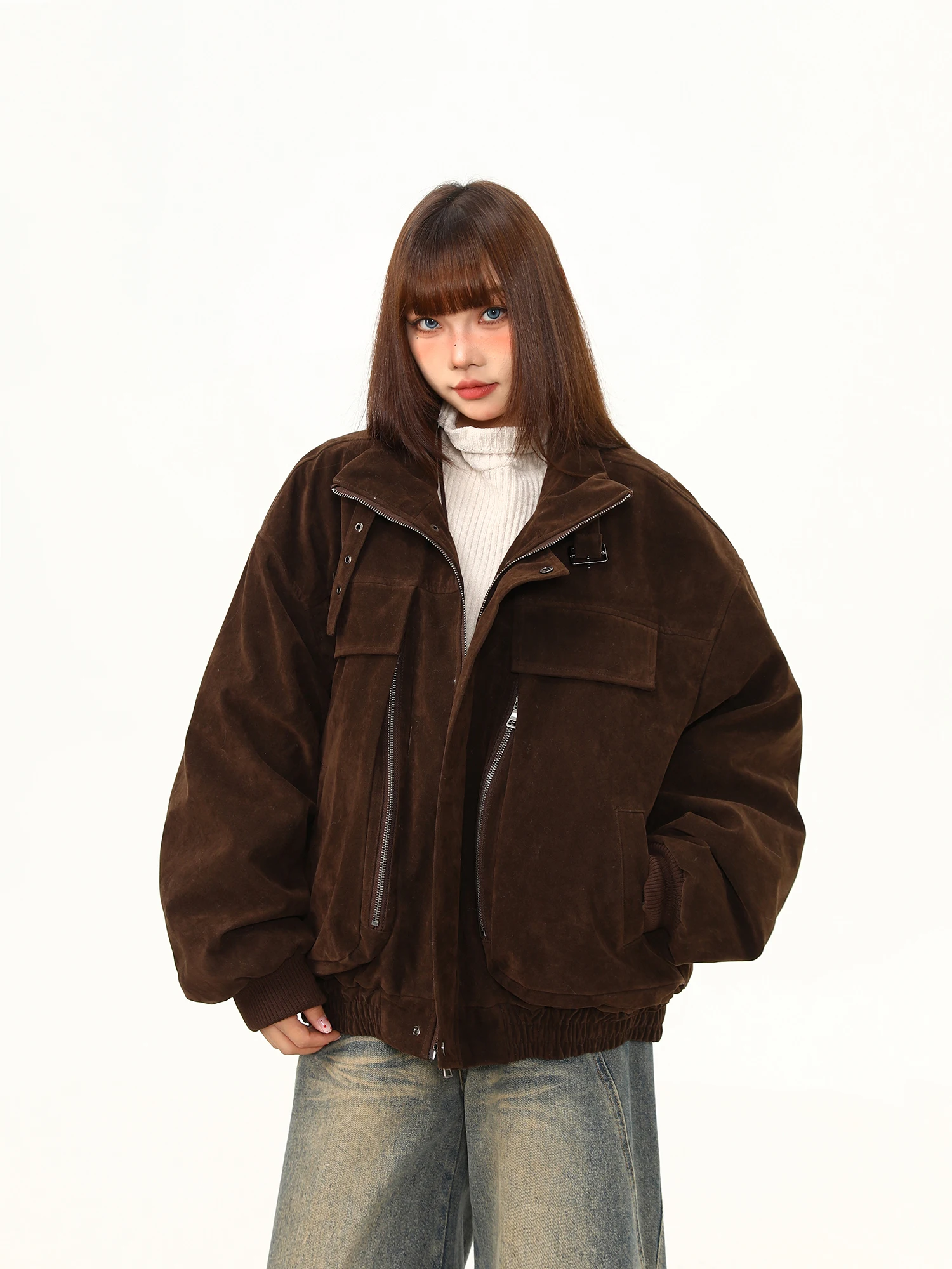 

Зимняя утепленная замшевая хлопковая куртка Wildern Azi для женщин, бордовая, в американском стиле, рабочая одежда, уличный стиль, свободный крой