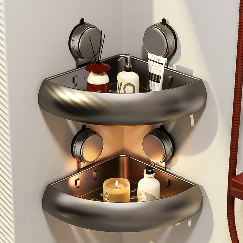 Kein Bohren, Saugnapf, selbstklebendes Badezimmerregal, Badezimmerregal, Toilette, Aluminium-Hängeregal, Badezimmer-Organizer, zum Aufhängen an der Wand
