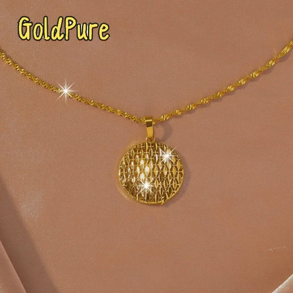 Goldpure High-end Design Versatile Women's 9999 24K Real Gold Geometric Round Pendant Necklace Hollow Pendantgift