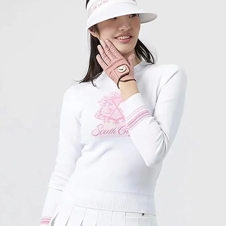 

Женская одежда для гольфа на весну/осень: стильный вязаный свитер с вышивкой и круглым вырезом горловины