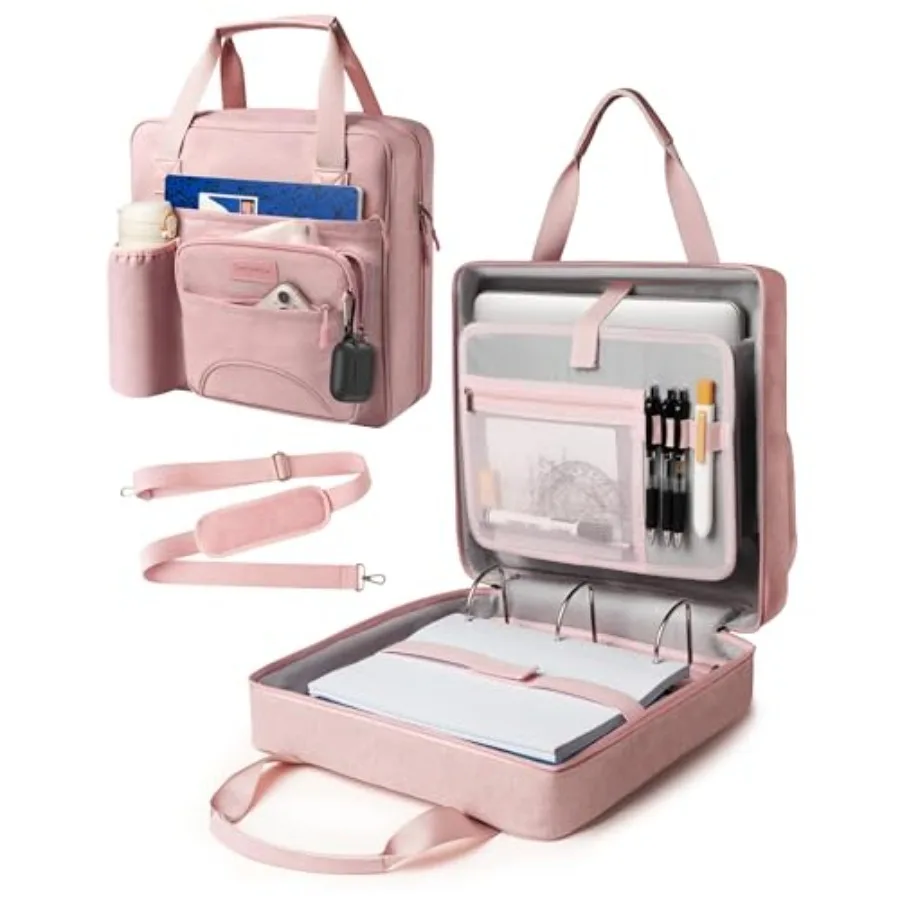 

Upgraded 3 Rings Zipper Binder Organizer 3 Inch Zippered Binders with Strap Large Zip Up Portfolio Folder Bag with 9 Pockets 13