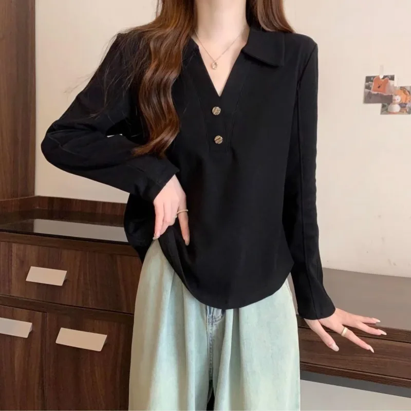 

Women Long Sleeve Shirt Cotton Loose Fit Tummy Cover Top Square Shoulder Casual Blouse for Autumn Winter Up To 100kg