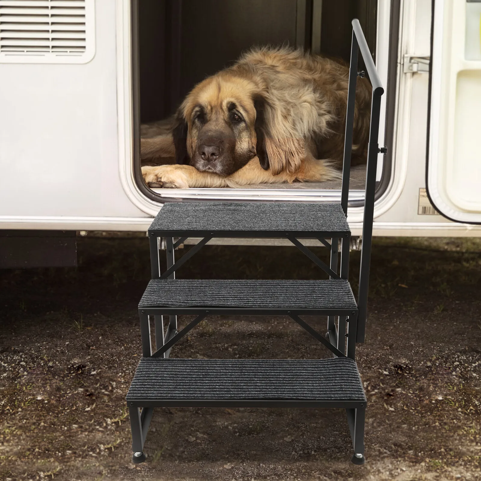 

Portable Step Stool 3-Step with Handrail 450lbs Load Steel Folding Ladder for Travel Trailer Porch