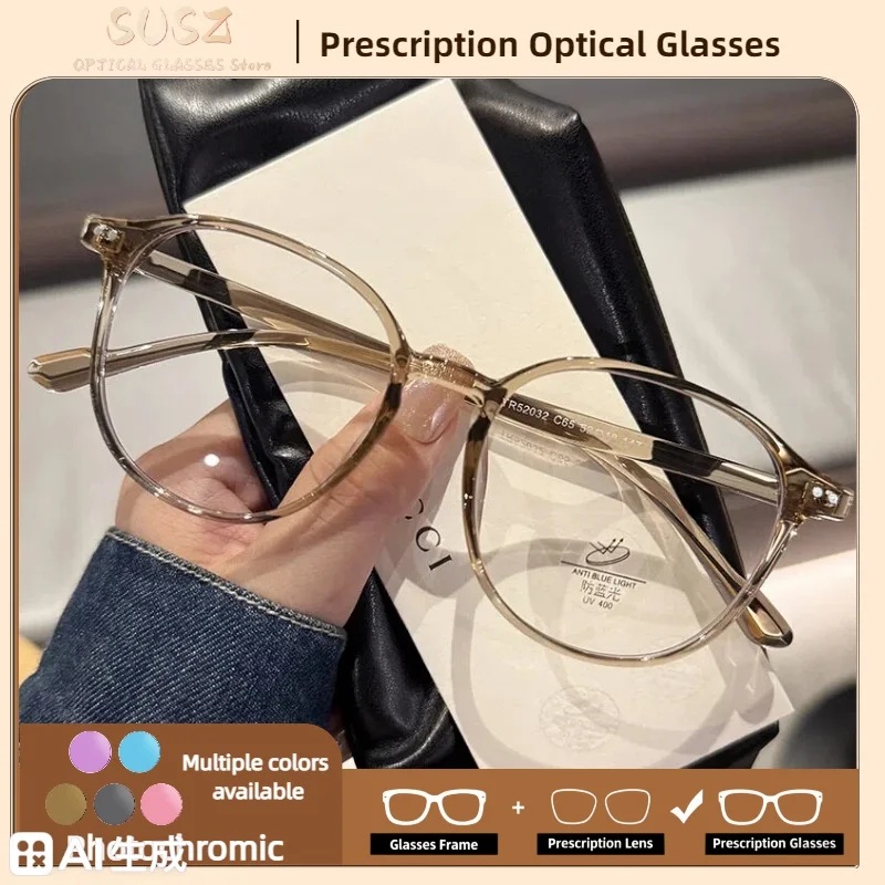

SUSZ Fashion Retro Round Blue Light Blocking Myopia Glasses Optical Lenses With Recipe Women's Prescription Reading Eyeglasses