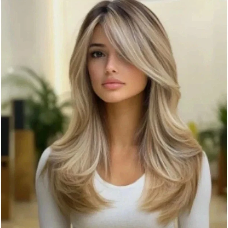 New Fashion Women's Layered Long Brown Mix Blond Wigs 20 Inch