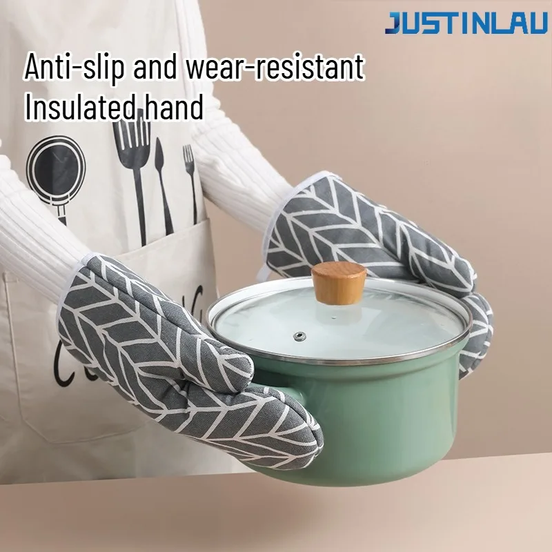 JUSTINLAU Baking Oven Cotton and Linen Heat-insulating Gloves Anti-scald Gloves Kitchen High-temperature Resistant Gloves