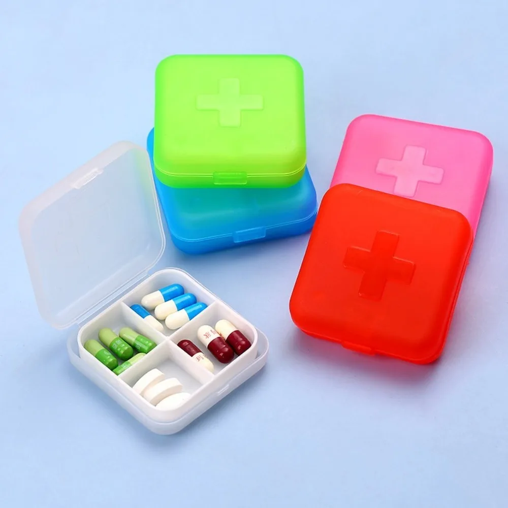 

4PCS Mini Four Grid Medicine Box Plastic Portable Pill Case Waterproof Dust Prevention Medicine Storage Container Travel