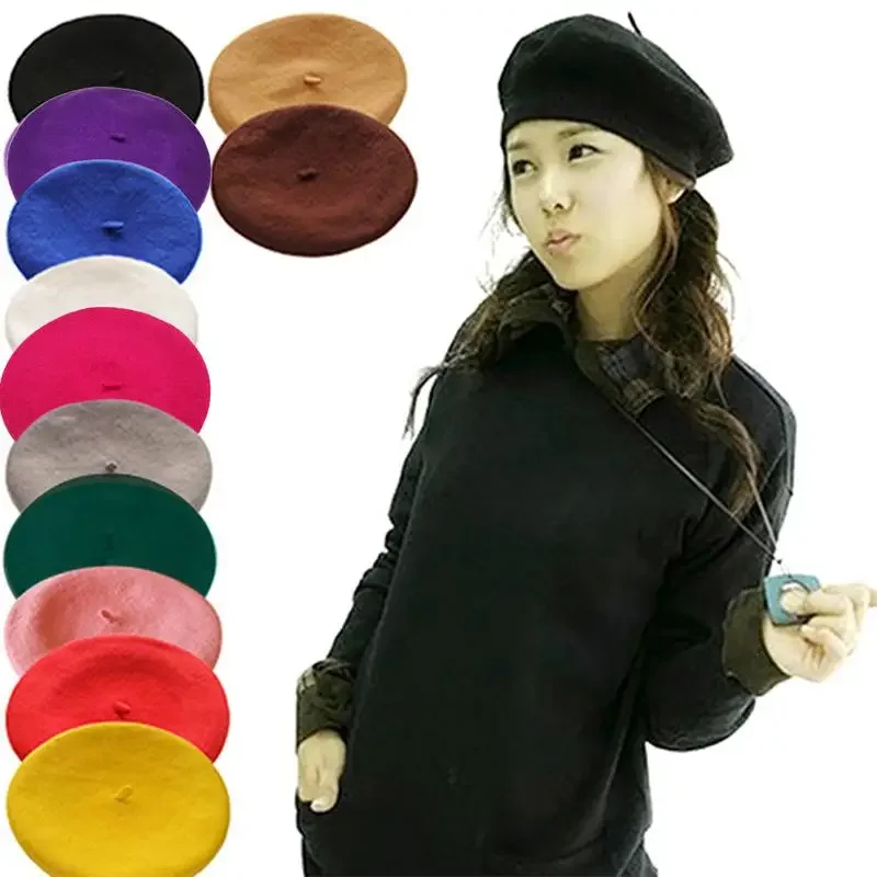 2024 New Womens Winter Hat Beret Female Wool Cotton Blend Cap New Woman Hats Caps Black White Gray Pink Boinas De Mujer