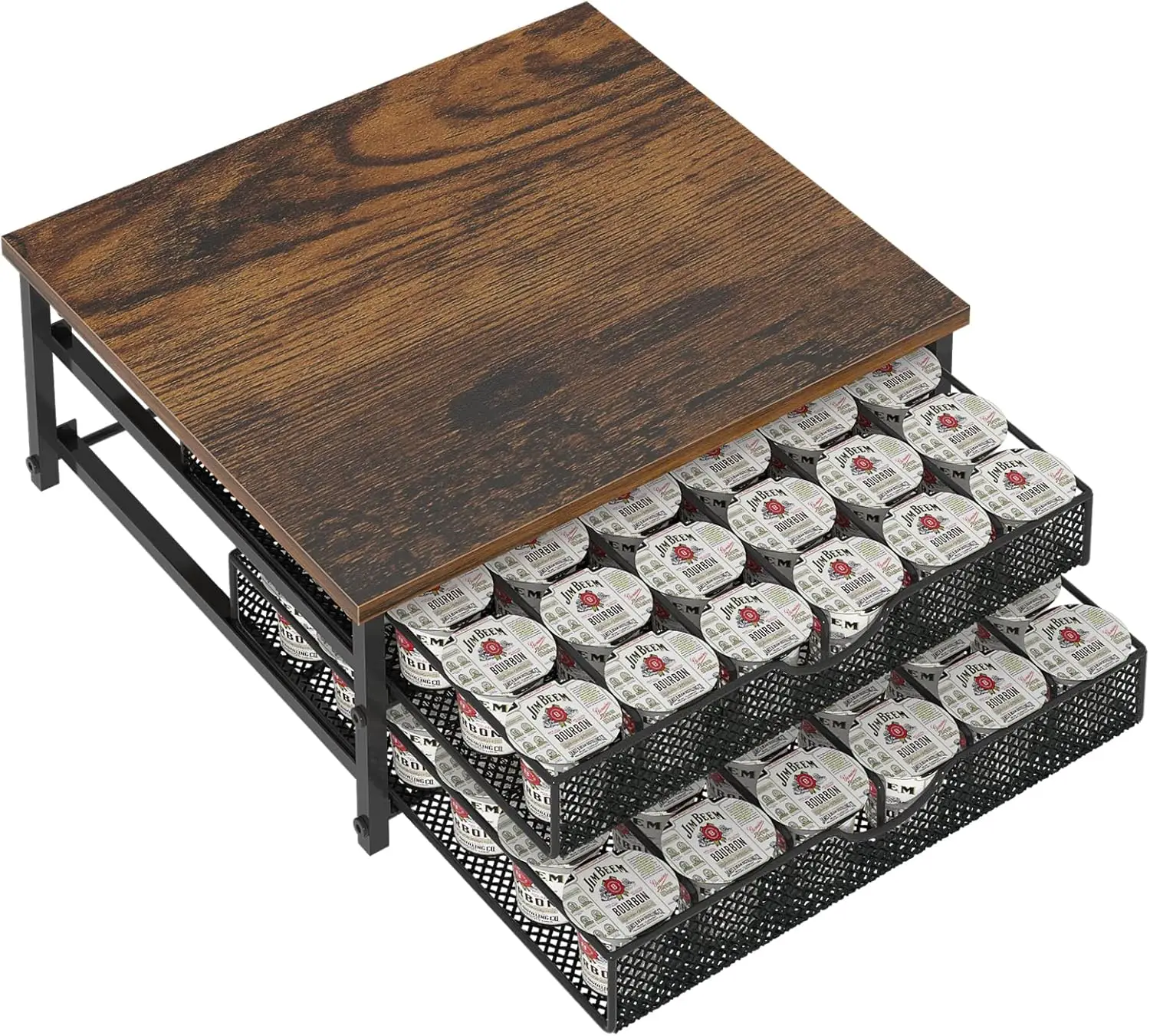 72-Capacity Coffee Pod Organizer with Sliding Drawers, Wooden Top for Counter Storage, Black