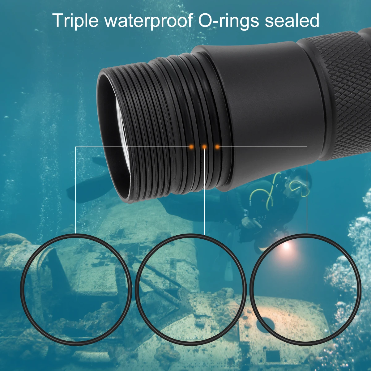 SecurityIng DF08 IPX8 Waterproof Scuba Diving Flashlight  Max 1050 Lumens 150m Underwater Dive Torch with 9 Degree Beam Angle