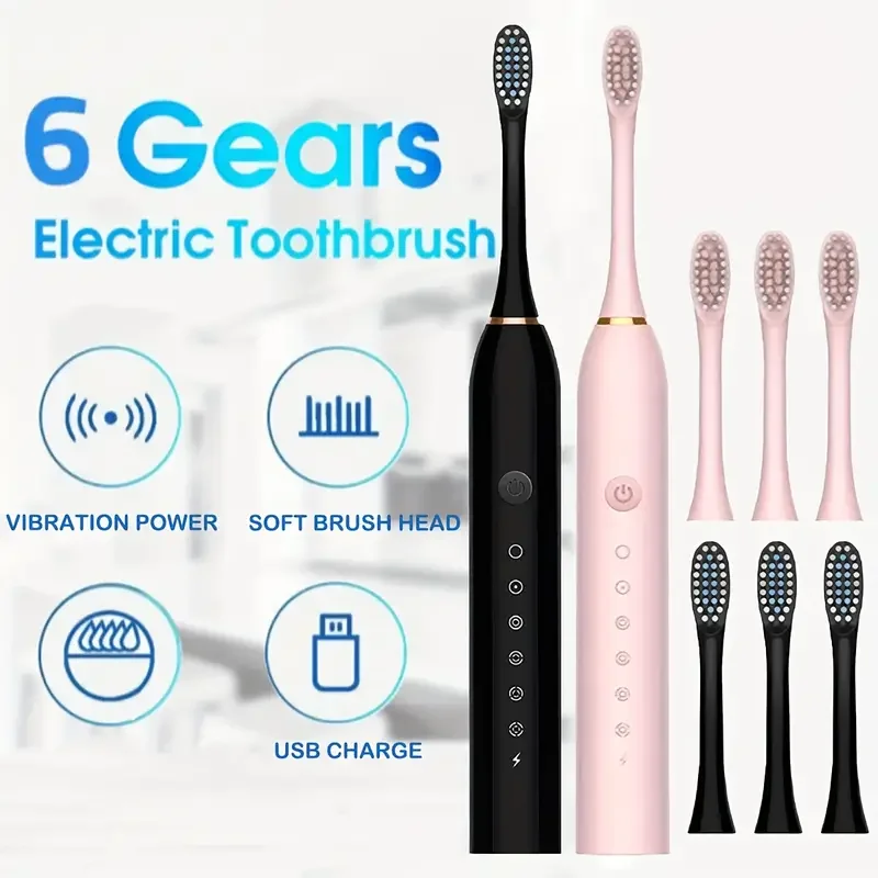 4 Brush-Head Electric Toothbrush for Adults - Rechargeable with 5 Cleaning Modes,Medium Firmness, Nylon Bristles, Waterproof