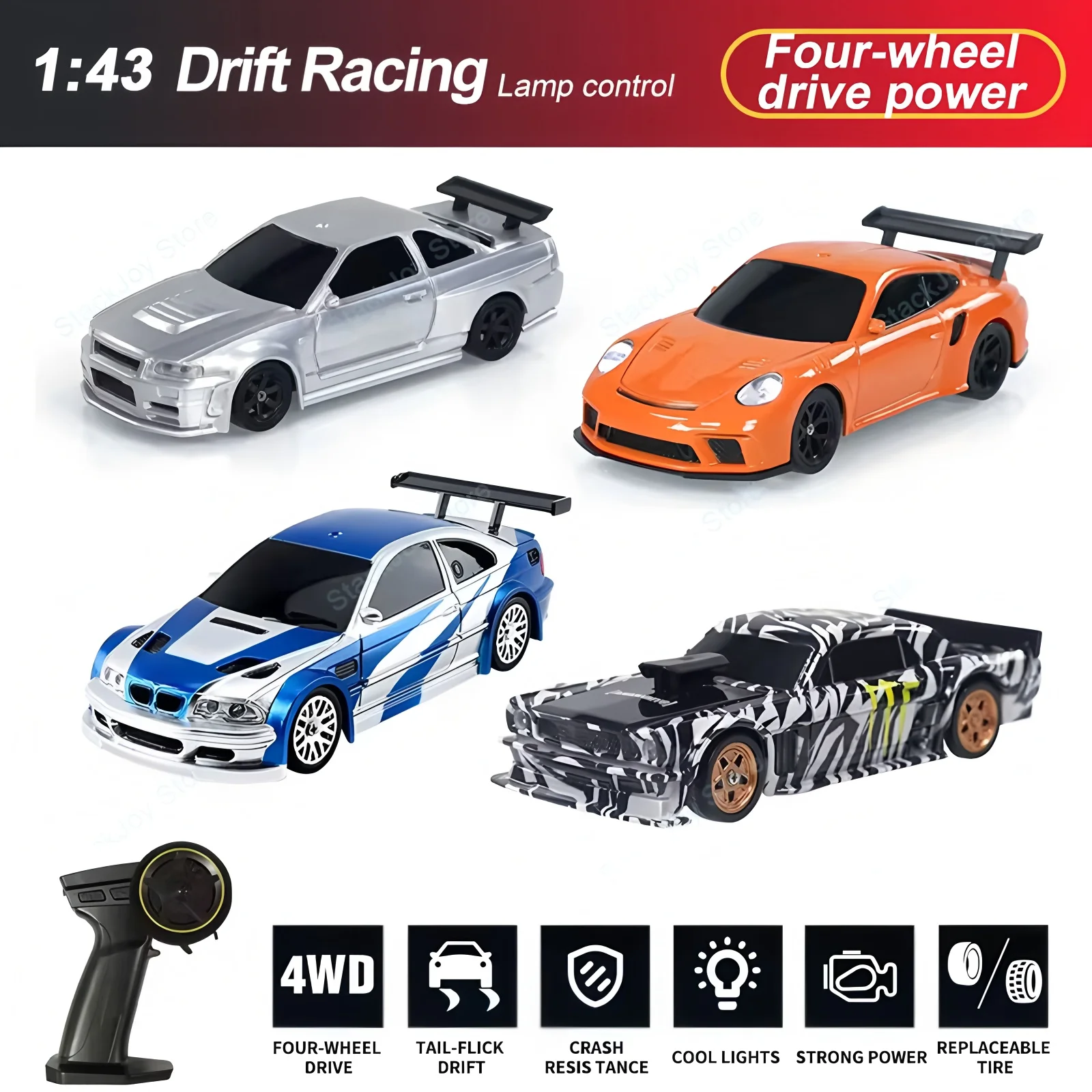 

1/43 RC Drift Car 2.4G Mini 4WD Remote Control Racing Vehicle Off-Road High Speed Toy for Kids Adults Perfect Mini Gift