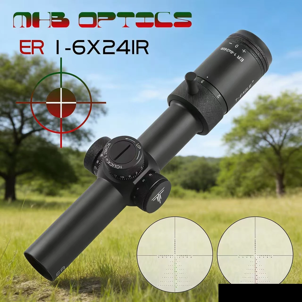 

Прицел T-EAGLE ER1-6x24 с подсветкой, цифровым прицельным крестом, высококачественным ночным видением при слабом освещении, коротким телескопическим объективом.