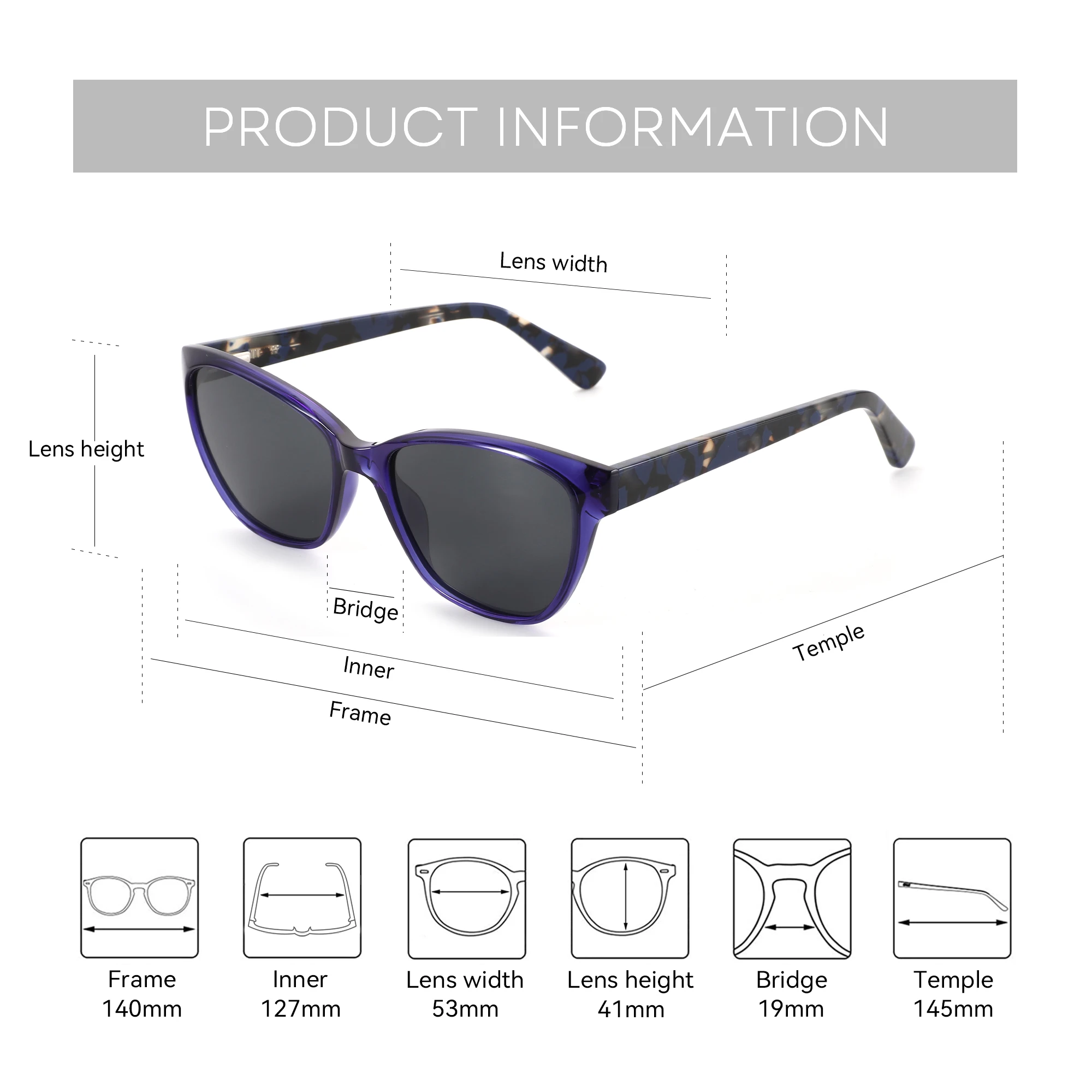 ZENOTTIC（S Size）Cat Eye Design Prescription Sun Glasses For Women Acetate Temple UV400 Progressive Polarized Optical Sunglasses - Image 5