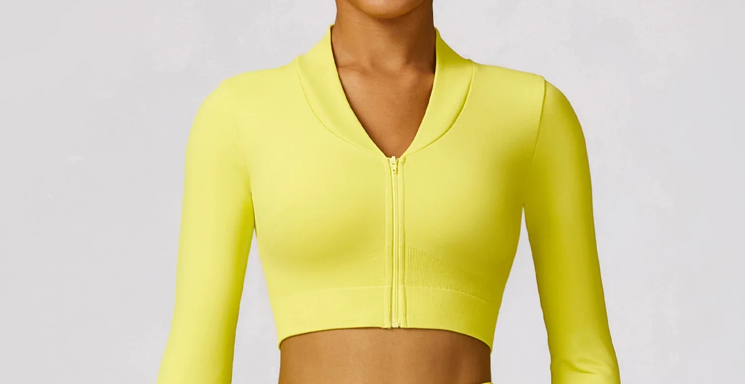 Women Seamless Long Sleeve Shirts Gym Crop top Quick-drying Women Yoga Clothing Sports Short Jacket Workout Running Sportswear