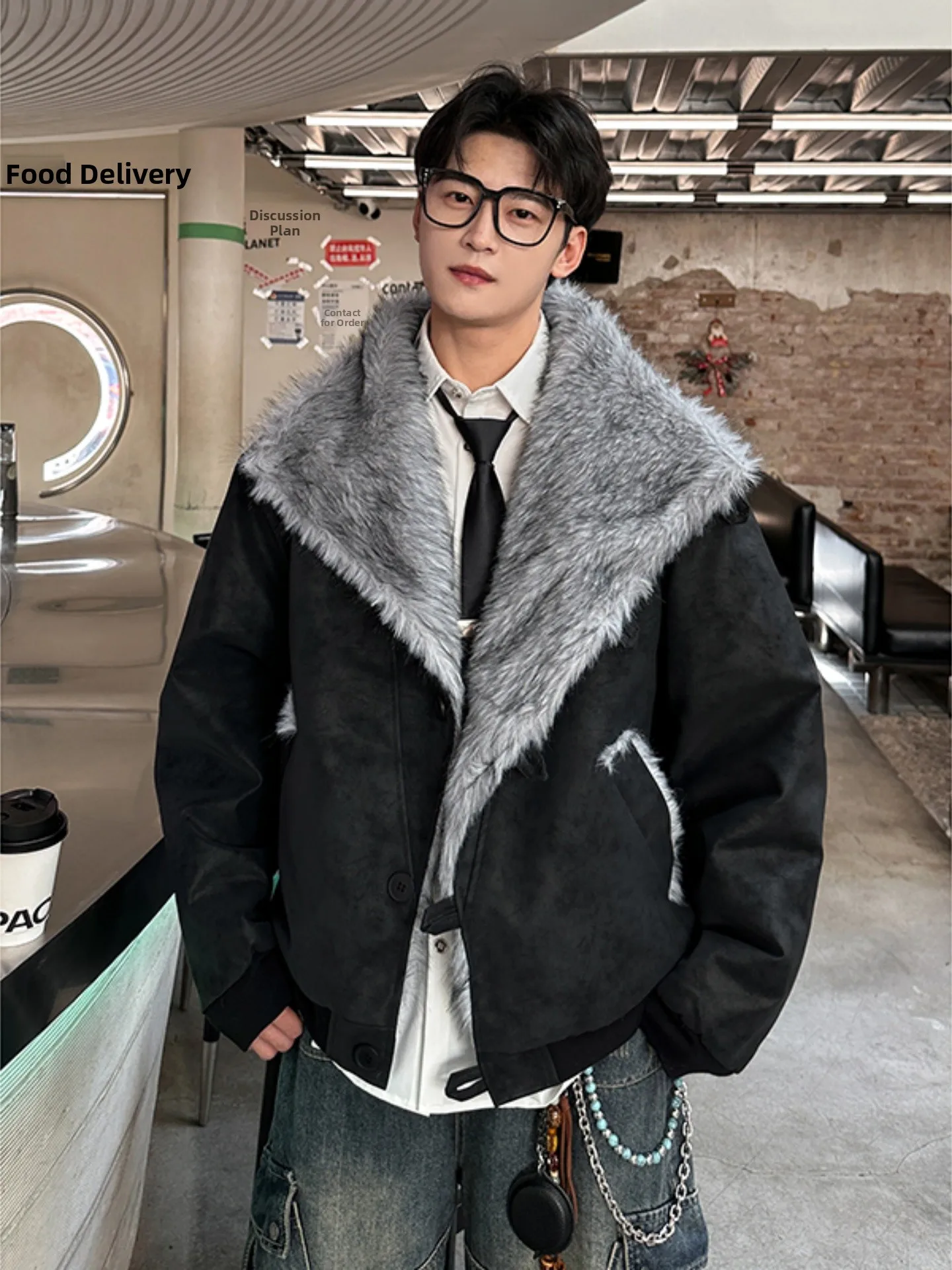 

Мужская зимняя куртка из утепленного хлопка с меховым воротником в американском ретро-стиле, с вставками из меха кролика, отложной воротник