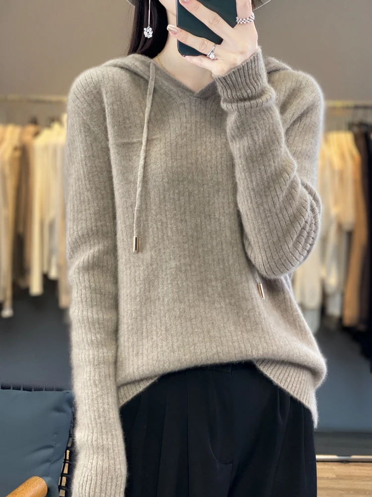 Female 100% Merino Wool Sweater Cashmere  Knitwear Pullover High Quality Spring Autumn Hoodie Comfort Warm Women\'s Clothing Tops