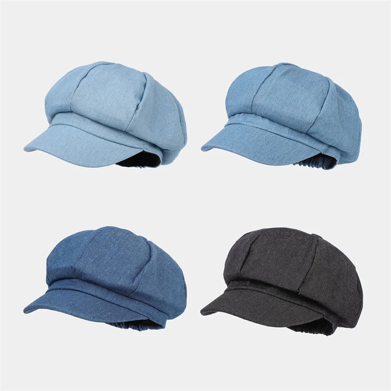 Octagonal Caps Women Hats Vintage Beret Solid Color Denim Cloth Casual Female Newsboy Cap Good Quality Painter Cap New