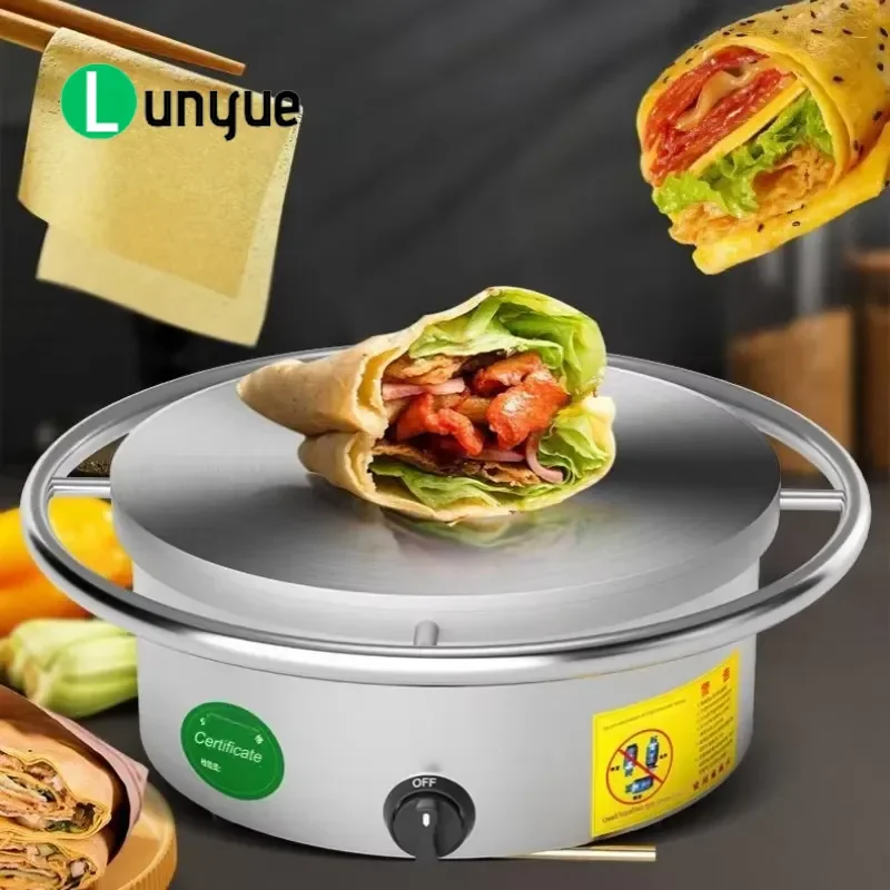 Electric Crepe Pancake Maker 40cm Large Round Griddle Fast Even Heating Non Stick Surface for Home Kitchen Commercial Use