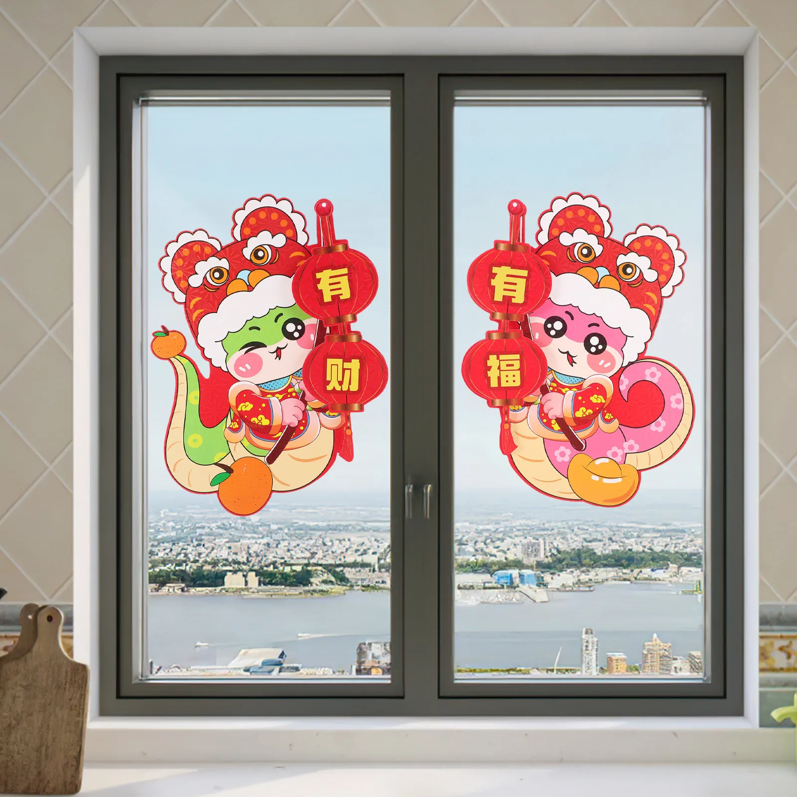 2Pcs Chinese Lunar New Year Door Signs 2025 Year of Snake Festive Wall Window Decor Spring Festival Celebration Decoration Set