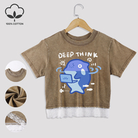 Deep Think Blue Working Dolphins Print Lace Washed T Shirt Women Retro Casual Tops O-Neck Cotton Short Sleeve Y2K Slim T Shirts