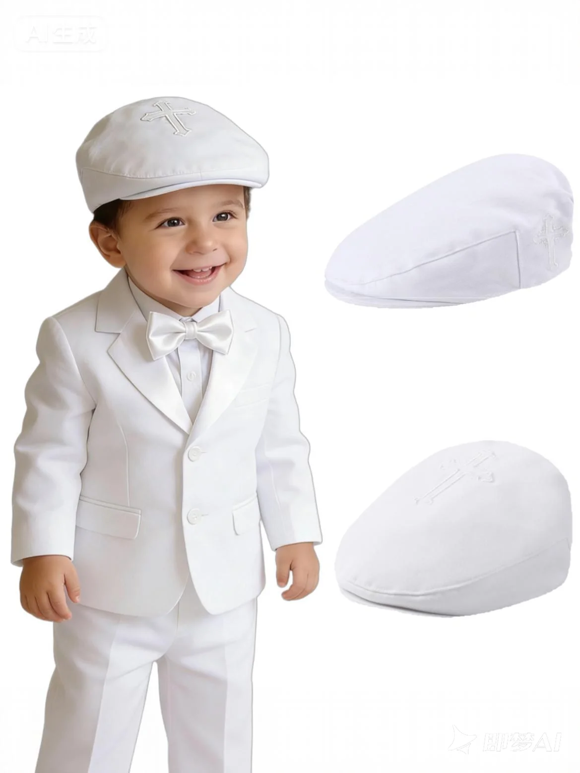 Baptism Hat for Baby Boy Newborn Christening White Cap Toddler Suit Flat Headgear Kids White Vintage Soft Lining Accessories