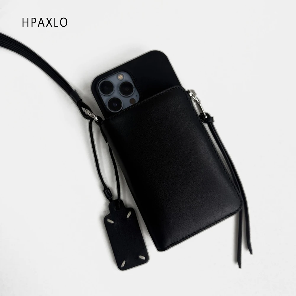 개인 맞춤형 가죽 카드 홀더 지갑 목걸이 스트랩 포함 여행용 RFID 차단 폰 파우치 미니멀리스트 스타일 여성용 지갑 / 지갑 및 홀더