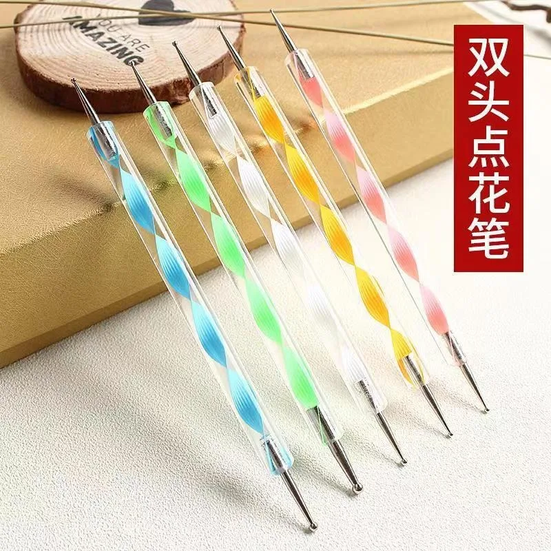 Dual-ended Drawing Painting 5 Pcs Nail Art Dotting Pen Crystal Beads Handle Rhinestones Manicure Tools Professional Nail Dotting