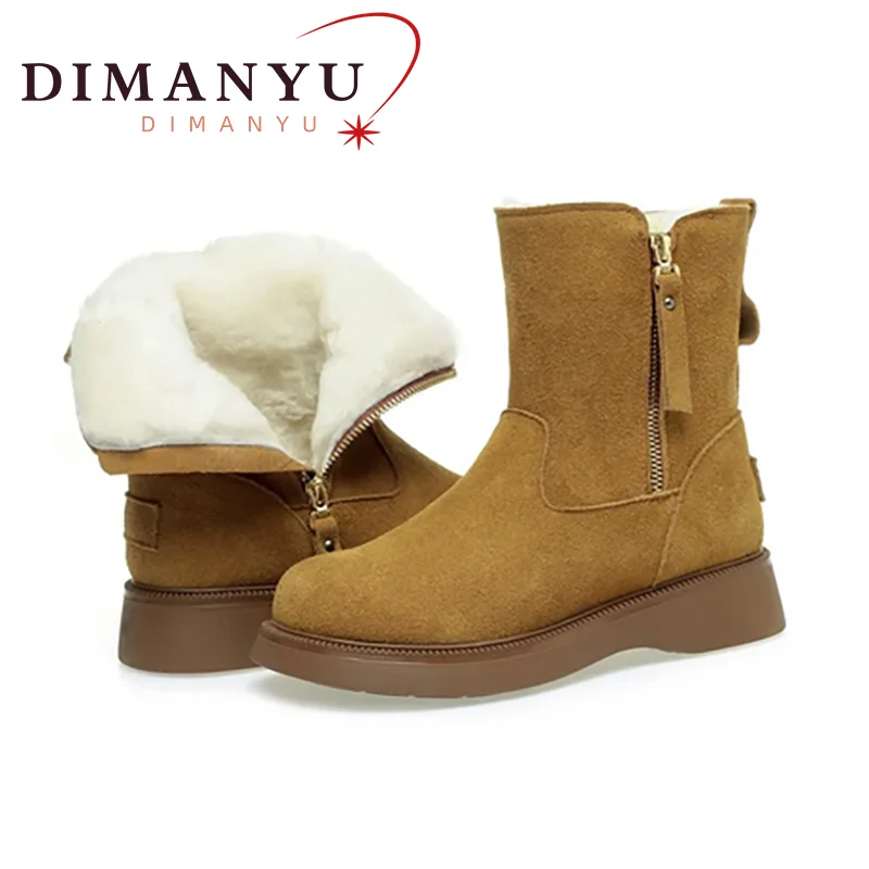 

DIMANYU Snow Boots Women's Flat 2024 Winter New Genuine Leather Women's Ankle Boots Warm Wool Women's Boots