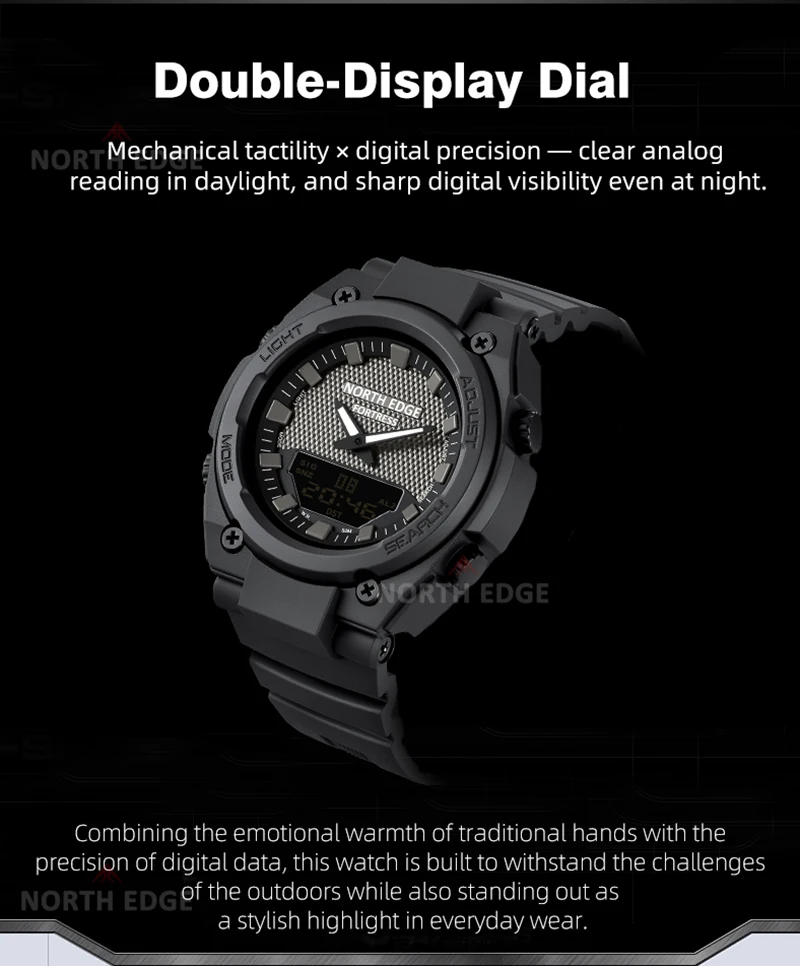 NORTH EDGE FORTRESS 2026 Herren Digitaluhr Outdoor-Sport Wasserdicht 50M Uhren Weltzeit Countdown Elektronische LED-Armbanduhr – Detail 3