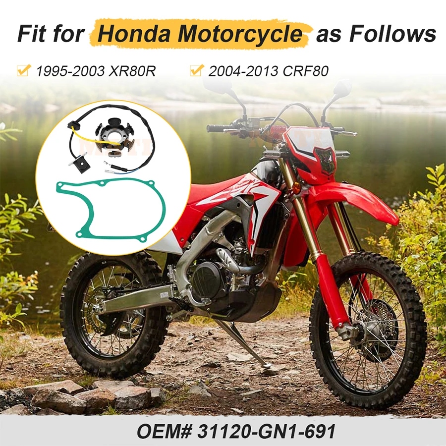 M MATI Alternator Stator (Mitsuba) w/ Gasket For Honda XR80R 1995-2003 CRF80F 2004-2013 31120-GN1-691